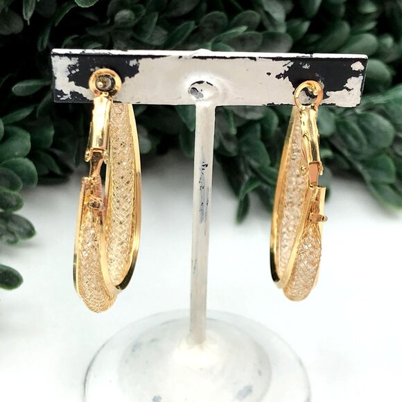 Gold-Tone Hoops mesh with clear rhinestones  .. See notes - Picture 4 of 8